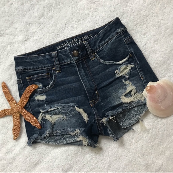 AEO DenimX Hi Rise Distressed Shortie
